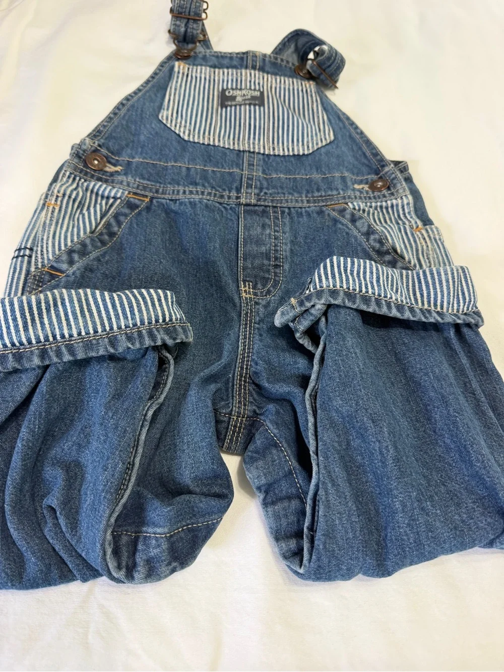 OshKosh B’gosh Toddler 24 Months Hickory Stripe Denim Overalls railroad